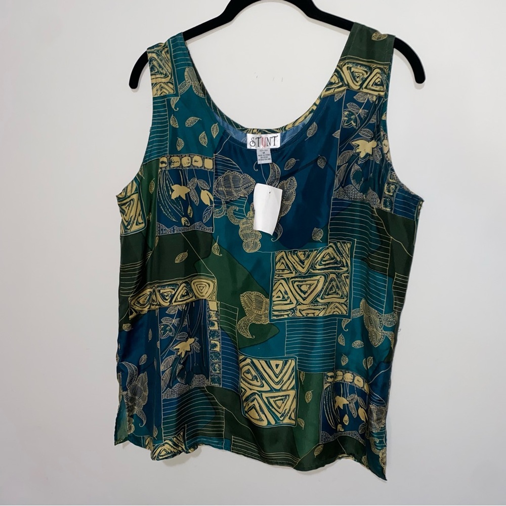 VTG 76 80’s STUNT vintage 100% silk Womens tank patchwork paisley medium